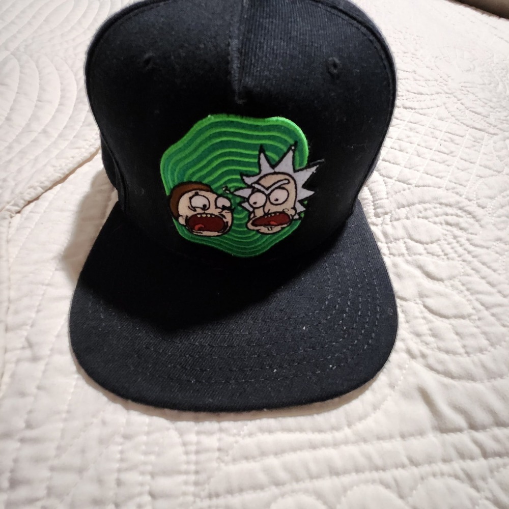 Rick and Morty Bioworld Snapback Hat Black Green Portal Adult Swim Cap OSFM